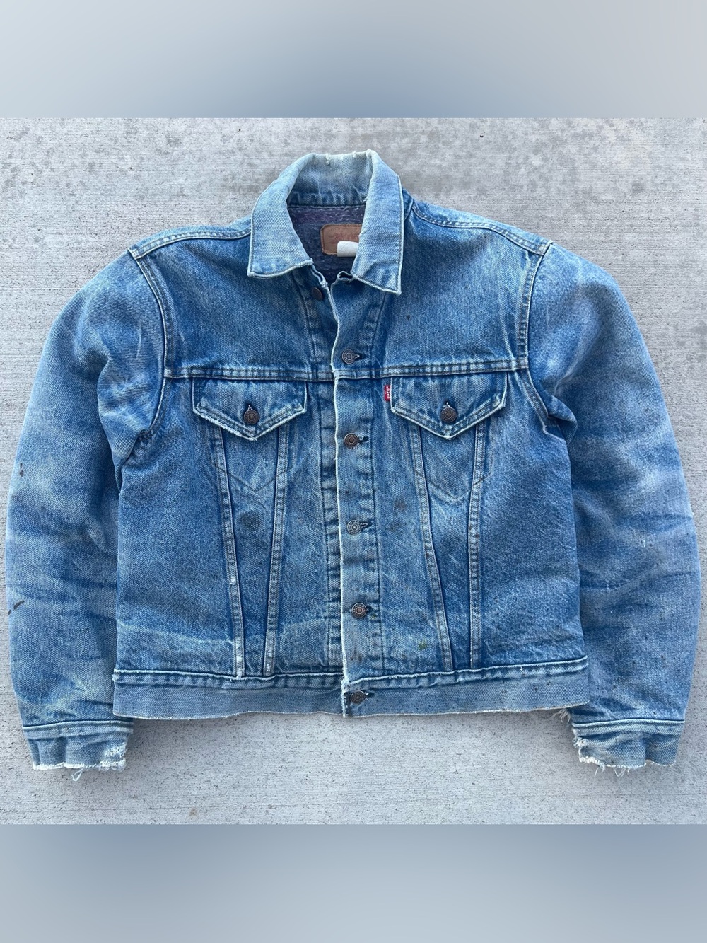 Vtg 70s Levis 70505 Blanket Lined Denim Trucker Jacket Size 44 USA Distressed